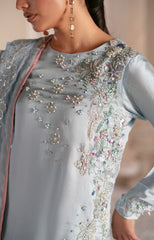 Silver Grey Hand-Embellished Sheesha Silk Shalwar Suit (3-Piece) - Image 6