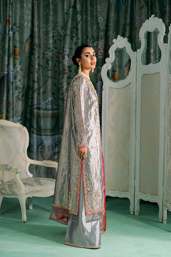 Silver Ganga Jamni Embellished Silk-Blend Kurta (3-Piece) - Image 2