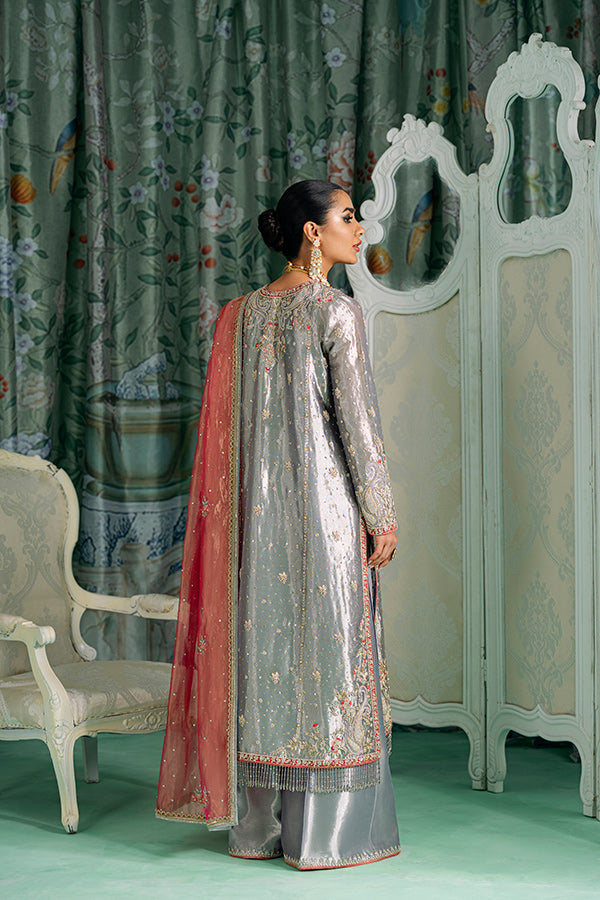 Silver Ganga Jamni Embellished Silk-Blend Kurta (3-Piece) - Image 4