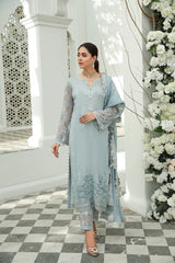 Silver Grey Embroidered Silk Salwar Kameez (3-Piece) - Image 2