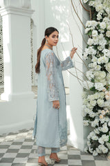 Silver Grey Embroidered Silk Salwar Kameez (3-Piece) - Image 4