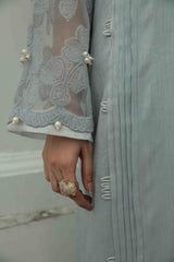 Silver Grey Embroidered Silk Salwar Kameez (3-Piece) - Image 6