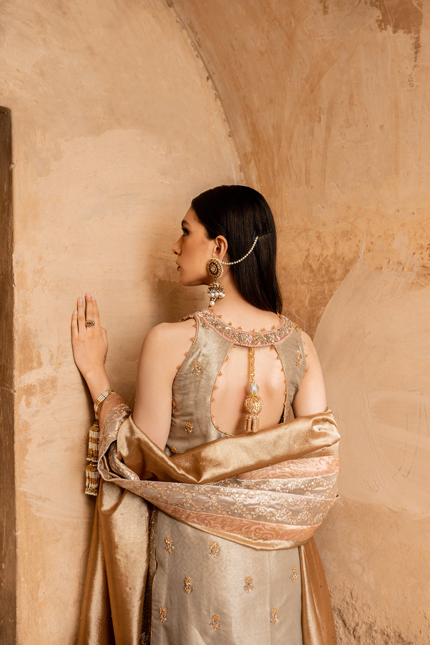 Silver Blush Pink Embroidered Tissue Kameez (3-Piece) - Image 6