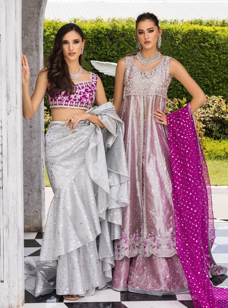 Indian Silver Zardozi Brocade Saree (2-Piece) - Image 12