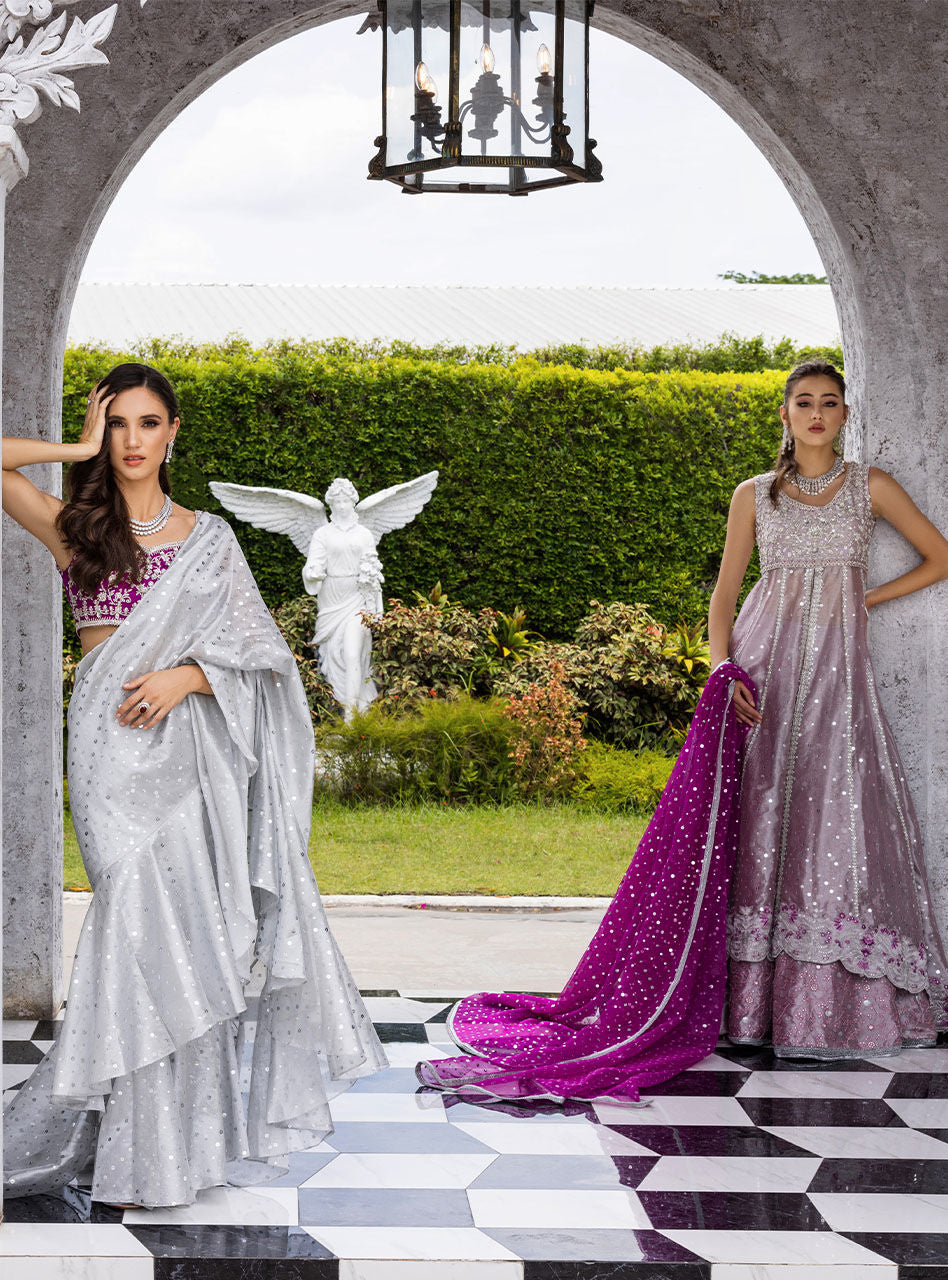 Indian Silver Zardozi Brocade Saree (2-Piece) - Image 13