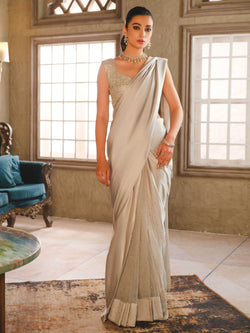 Silver Swarovski Chamois Silk Saree (1-Pc) - Image 1