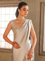 Silver Swarovski Chamois Silk Saree (1-Pc) - Image 3