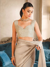 Silver Swarovski Chamois Silk Saree (1-Pc) - Image 8