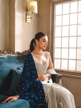 Silver Swarovski Chamois Silk Saree (2-Piece) - Image 5