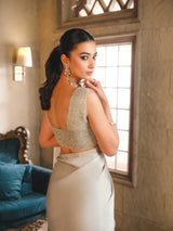 Silver Swarovski Chamois Silk Saree (2-Piece) - Image 6