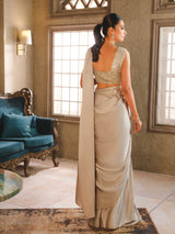 Silver Swarovski Chamois Silk Saree (2-Piece) - Image 7