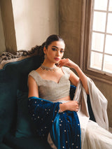 Silver Swarovski Chamois Silk Saree (2-Piece) - Image 9