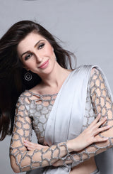 Silver Cutwork Net Blouse & Silk Saree (2-Piece) - Image 3