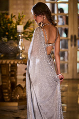 Indian Silver Sequin Georgette Saree (2-Piece) - Image 4