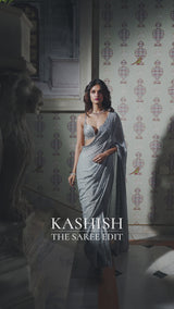 Indian Silver Sequin Georgette Saree (2-Piece) - Image 5