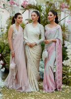 Pakistani Silver to Blush Ombre Embroidered Tissue & Charmeuse Saree (2-Piece) - Image 8