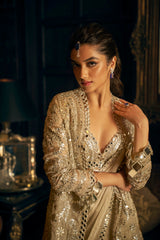 Indian Silver Mirror Work Tissue Georgette Saree (3-Piece) - Image 5