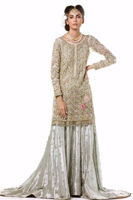 Silver Ice Blue Embroidered Net Sharara (3-Piece) - Image 3
