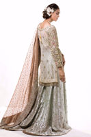 Silver Ice Blue Embroidered Net Sharara (3-Piece) - Image 4