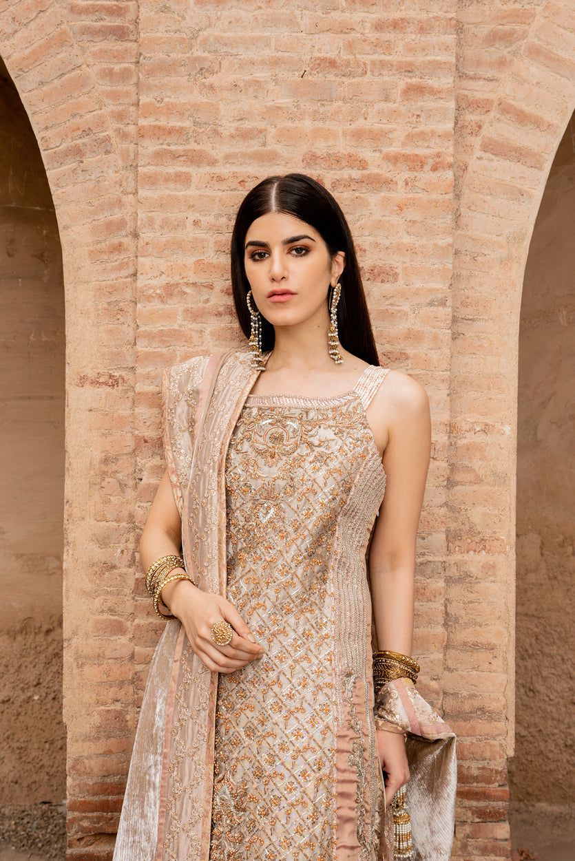 Silver Embroidered Tissue Kameez with Blush Pink Sharara (3-Piece) - Image 3