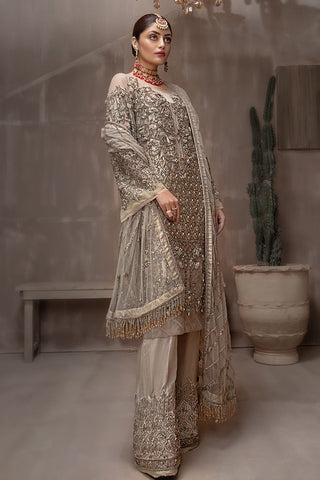 Pakistani Silver Grey Embellished Net Sharara (3-Piece) - Image 4