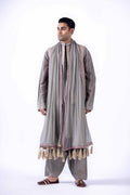 Muted Silver-Grey Zardozi Embroidered Waistcoat Kurta (4-Piece) - Image 4