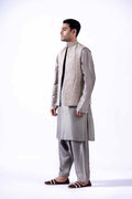 Muted Silver-Grey Zardozi Embroidered Waistcoat Kurta (4-Piece) - Image 5
