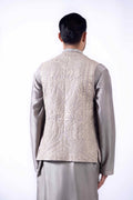 Muted Silver-Grey Zardozi Embroidered Waistcoat Kurta (4-Piece) - Image 7