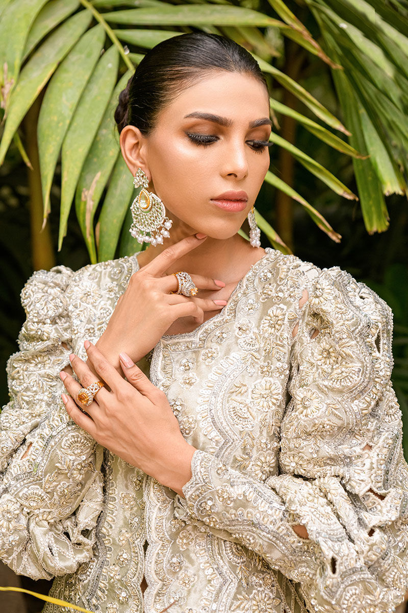 Silver Zari Embroidered Cutwork Jacket Co-ord Set (2-Piece) - Image 4