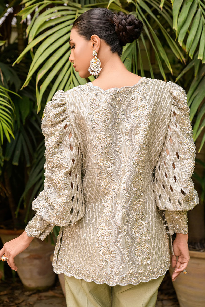 Silver Zari Embroidered Cutwork Jacket Co-ord Set (2-Piece) - Image 7