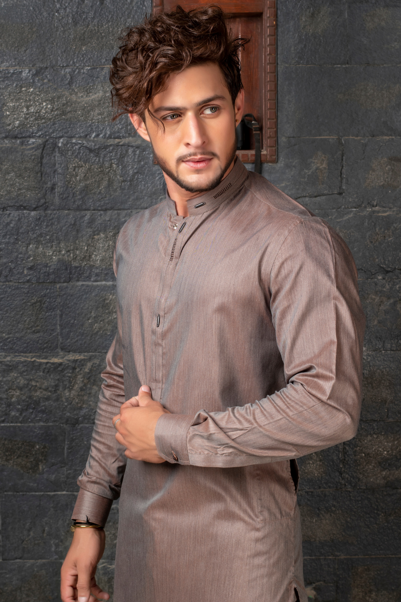 Silver-Taupe Textured Shalwar Kameez (2-Piece) - Image 2