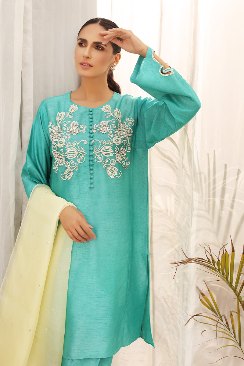 Zinc Floral Sequin Raw Silk Salwar Kameez (3-Piece) - Image 2