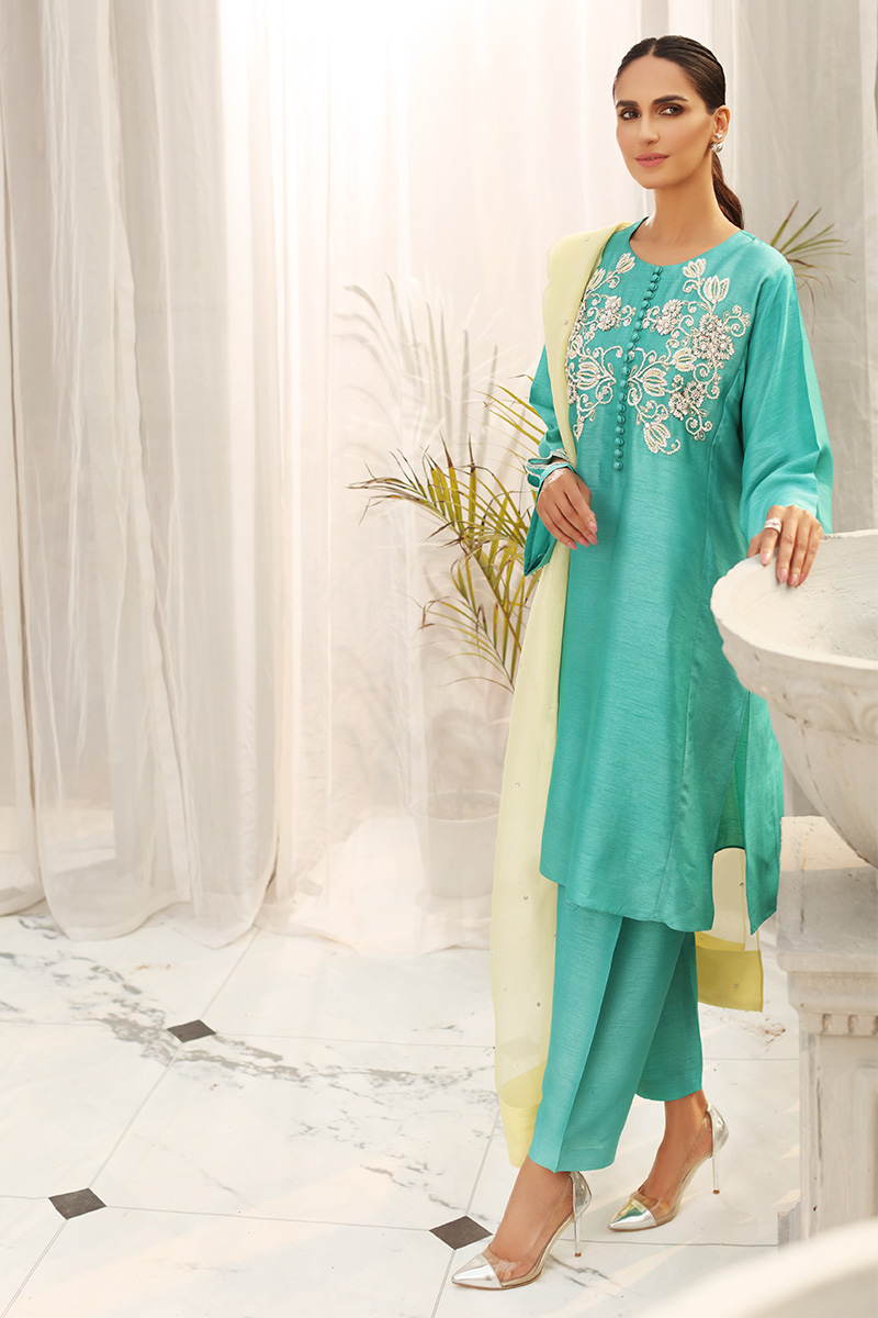 Zinc Floral Sequin Raw Silk Salwar Kameez (3-Piece) - Image 5