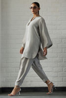 Silver Grey Embellished Raw Silk Salwar Kameez (3-Piece) - Image 4