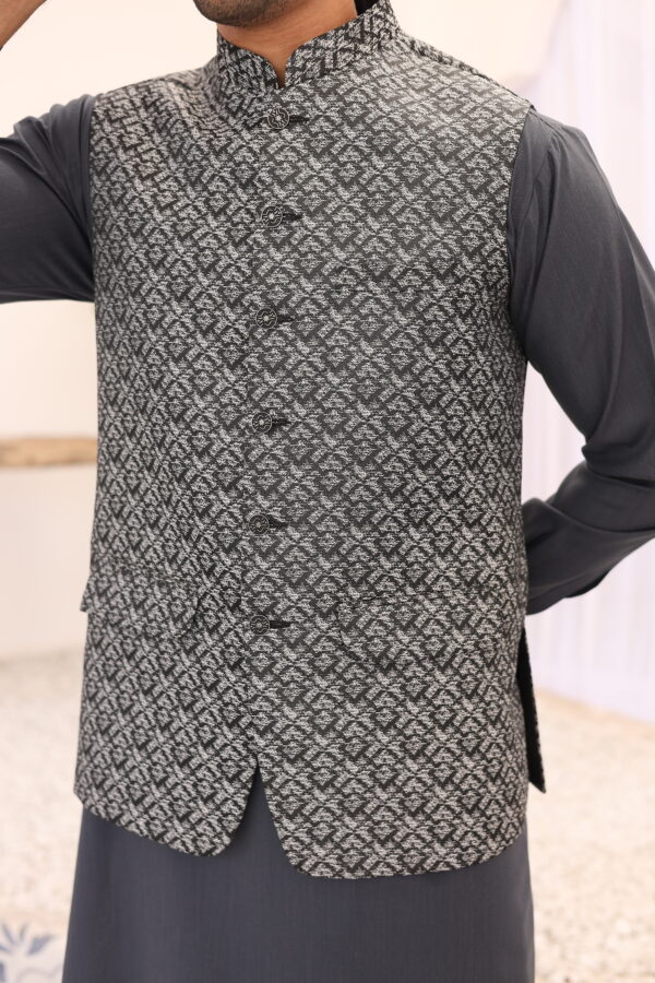 Silver Woven Atlas Men's Waistcoat (3-Piece) - Image 3