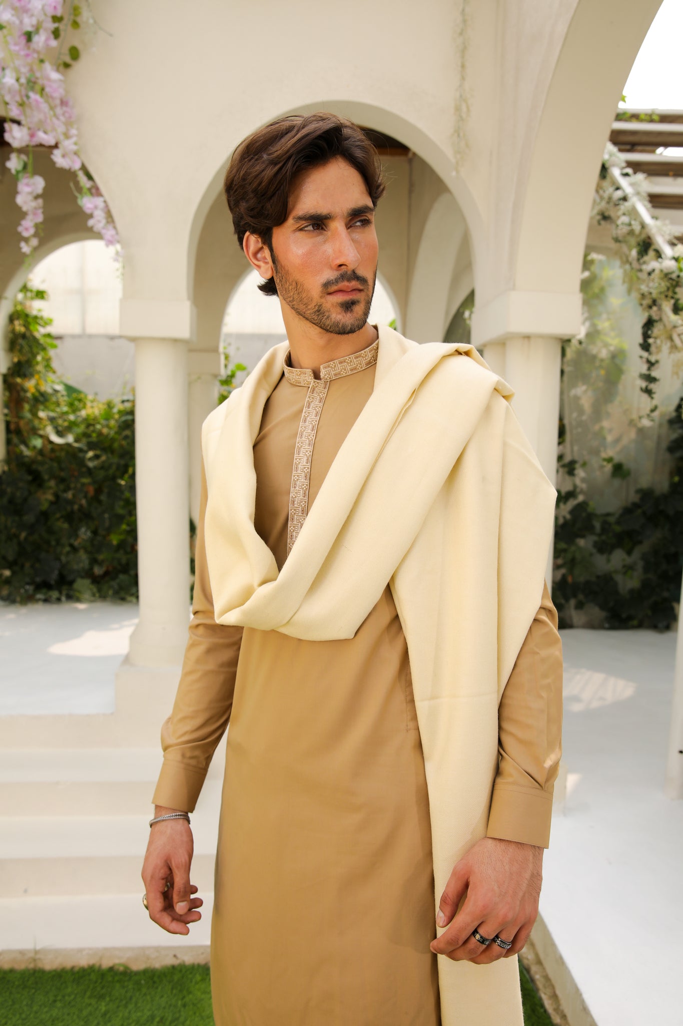 Camel Embroidered Blended Kameez Shalwar (3-Piece) - Image 1