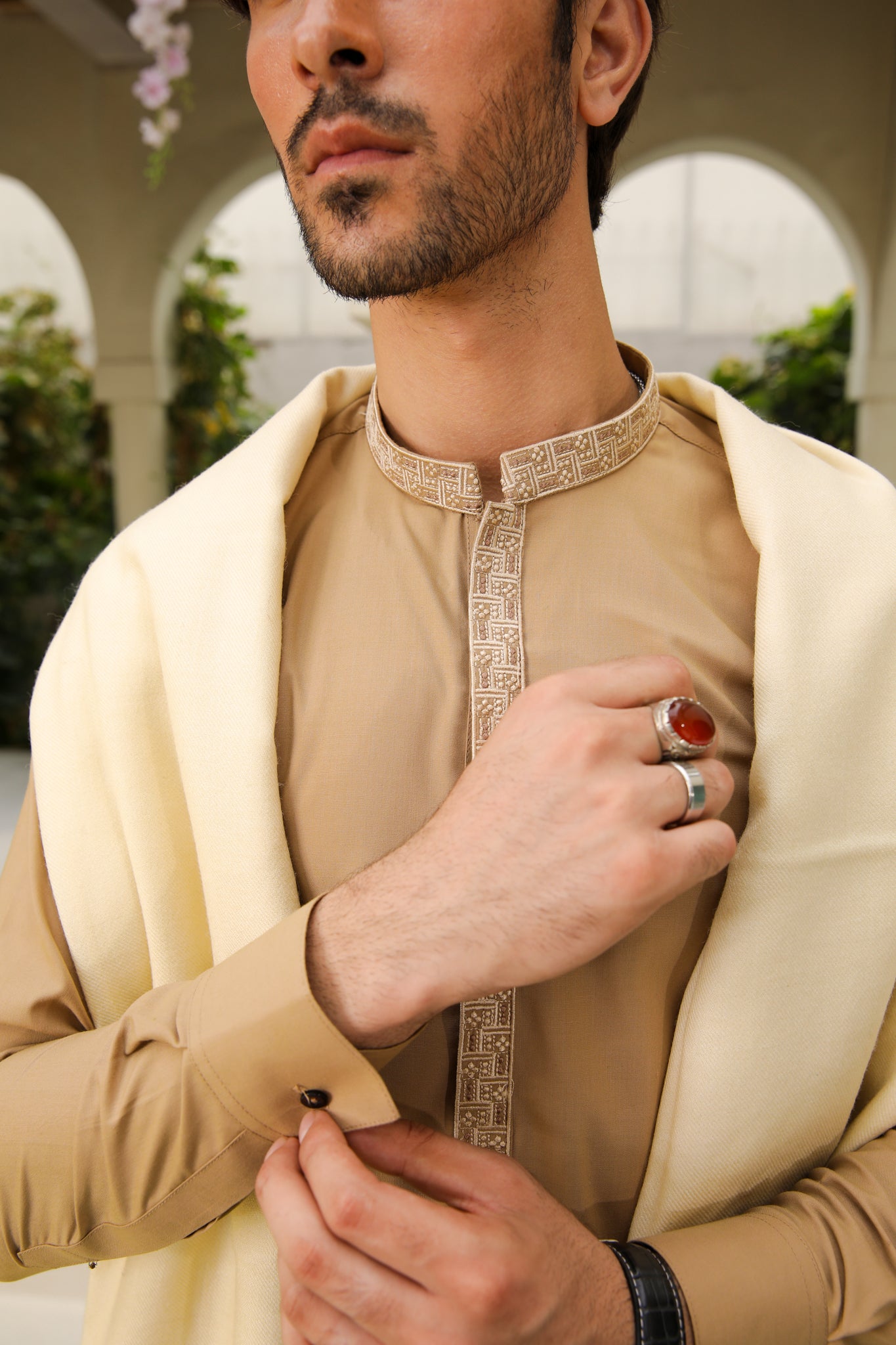 Camel Embroidered Blended Kameez Shalwar (3-Piece) - Image 4