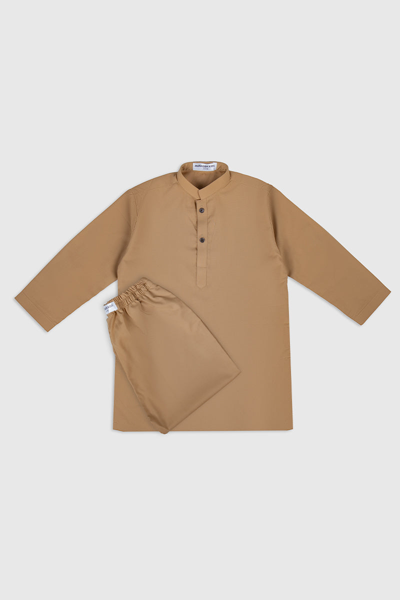Camel Cotton Kids Kurta Pajama Set (2-Piece) - Image 1