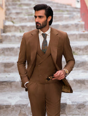 Tan Hand-Stitched Wool-Blend Three-Piece Suit (3-Piece) - Image 3