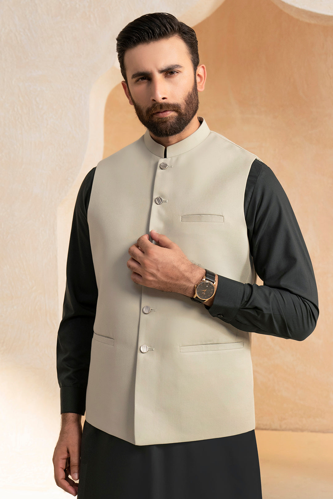 Fawn Suiting Fabric Men's Waistcoat (3-Piece) - Image 4