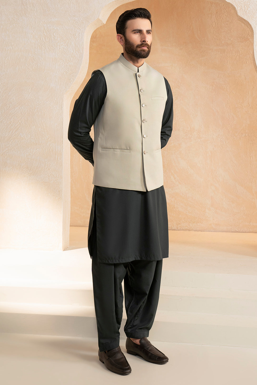 Fawn Suiting Fabric Men's Waistcoat (3-Piece) - Image 6