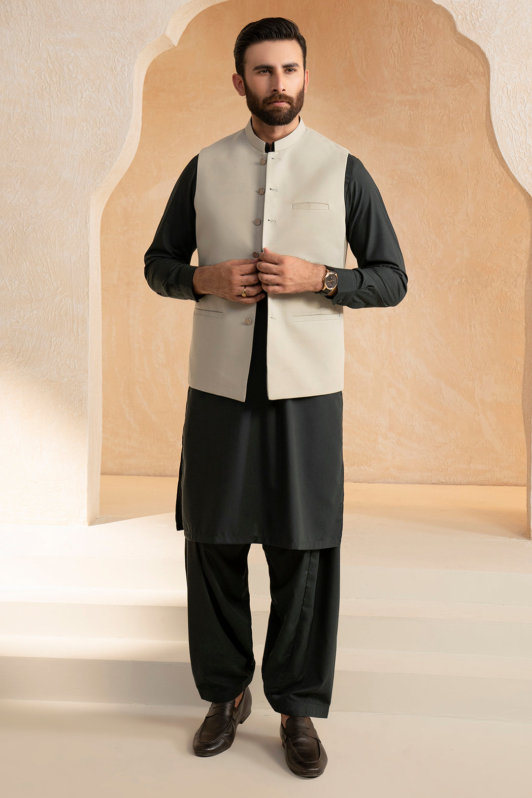 Fawn Suiting Fabric Men's Waistcoat (3-Piece) - Image 8