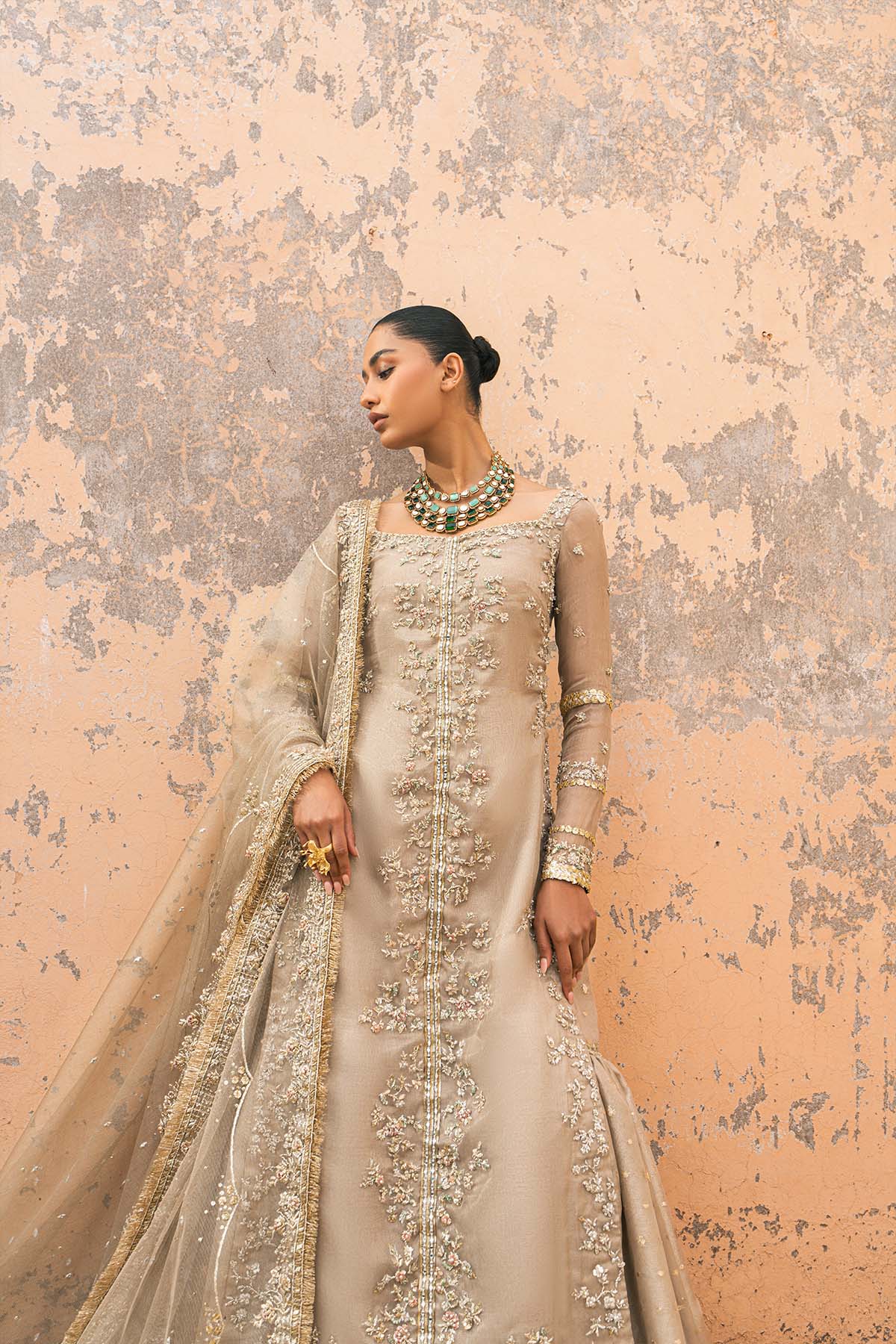 Metallic Taupe Embroidered Masuri Gharara (3-Piece) - Image 5