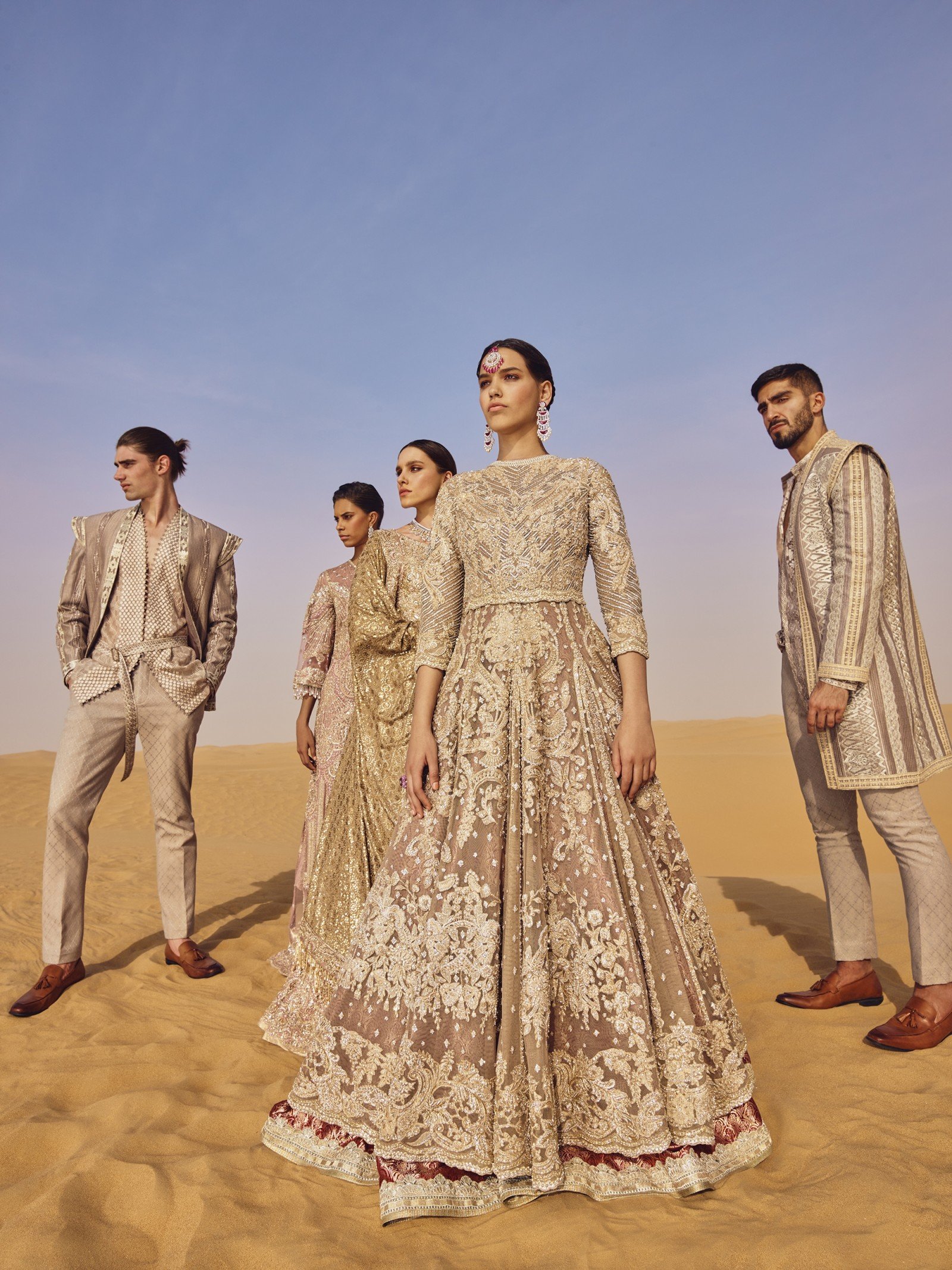 Pakistani Mushroom Taupe Embellished Net Bridal Gown (1-Pc) - Image 1