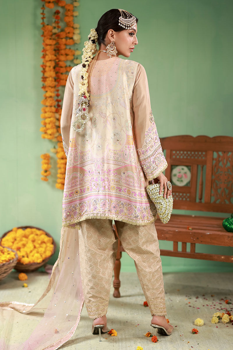 Pastel Taupe Embellished Raw Silk Salwar Kameez (3-Piece) - Image 3