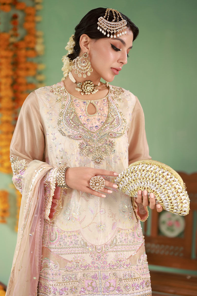 Pastel Taupe Embellished Raw Silk Salwar Kameez (3-Piece) - Image 5