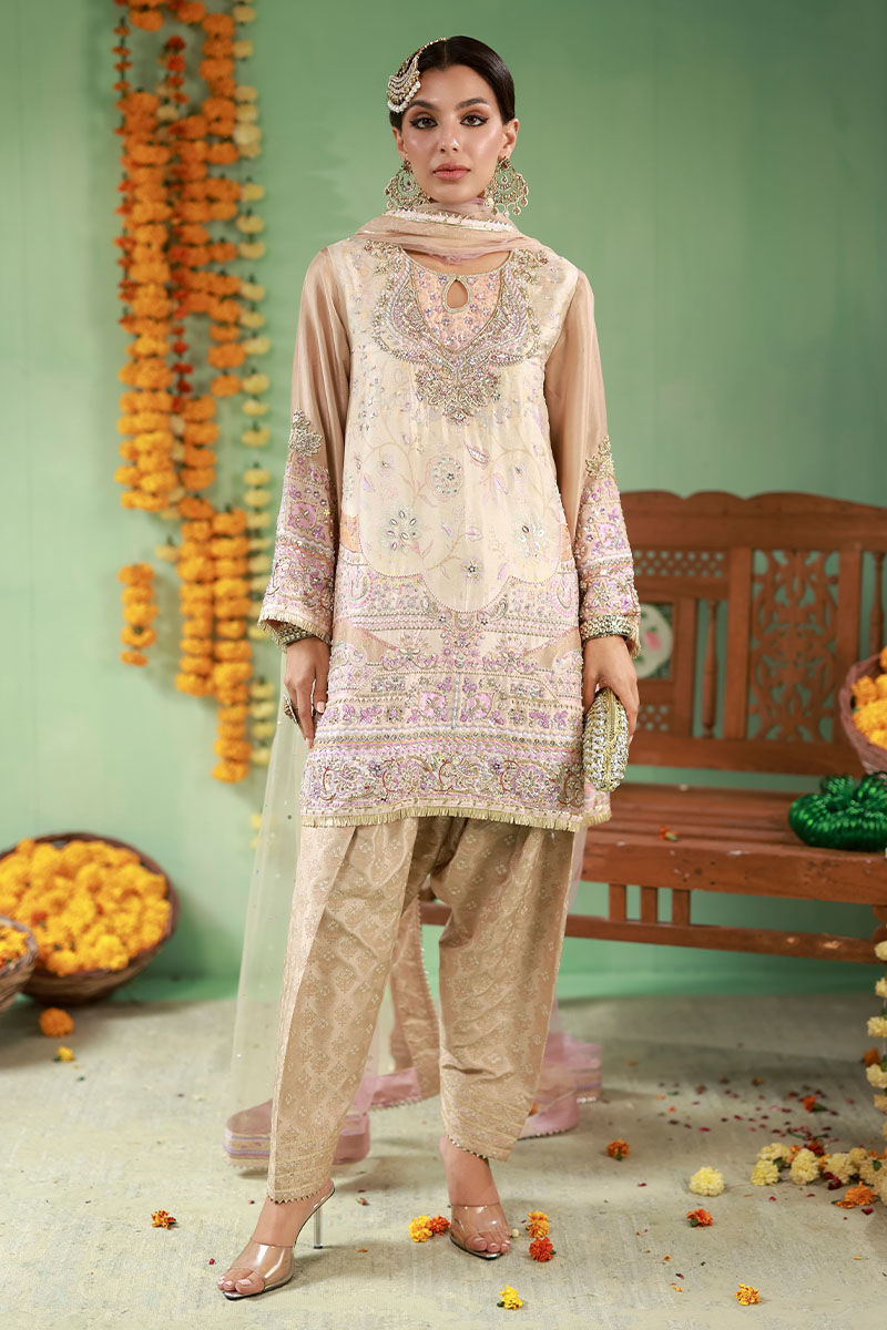 Pastel Taupe Embellished Raw Silk Salwar Kameez (3-Piece) - Image 7