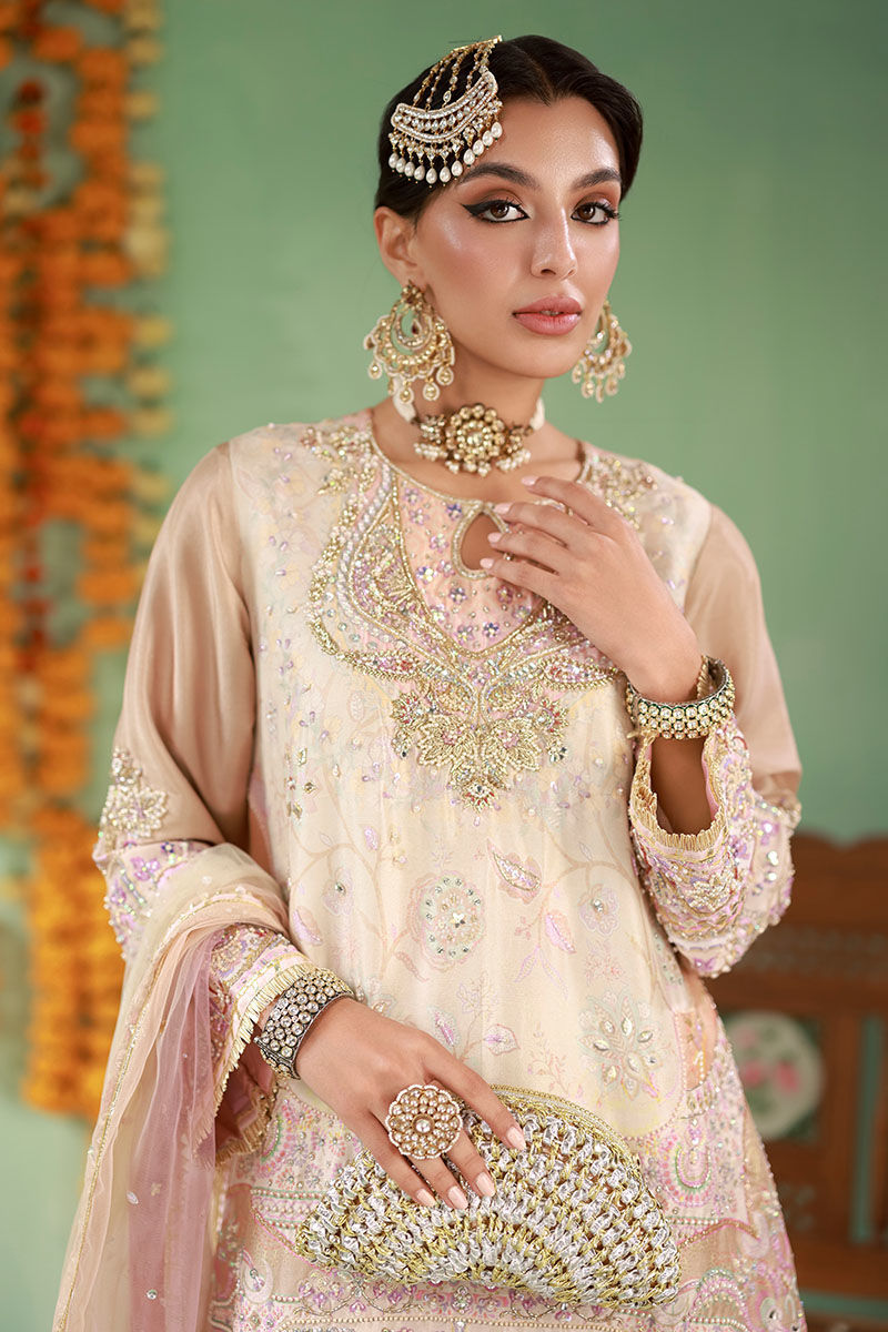 Pastel Taupe Embellished Raw Silk Salwar Kameez (3-Piece) - Image 8