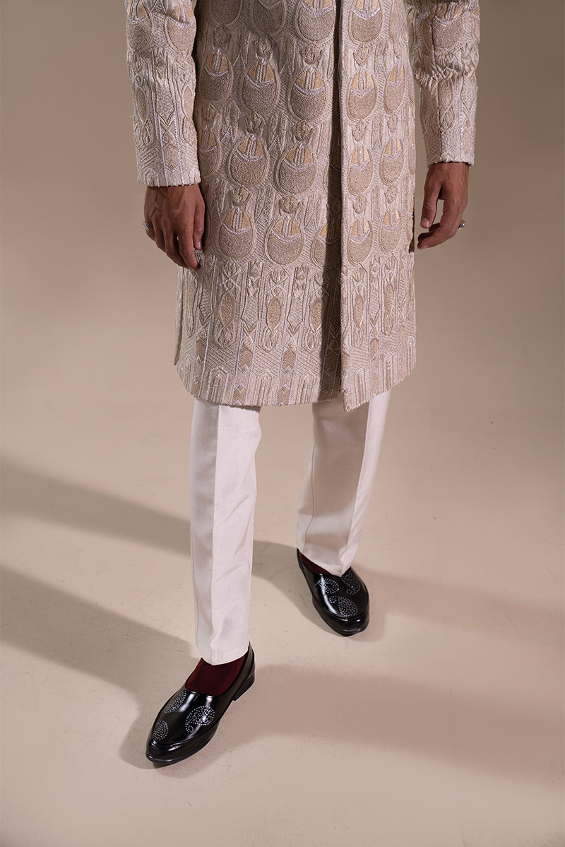 Taupe Kashmiri Embroidered Handloom Sherwani (2-Piece) - Image 9