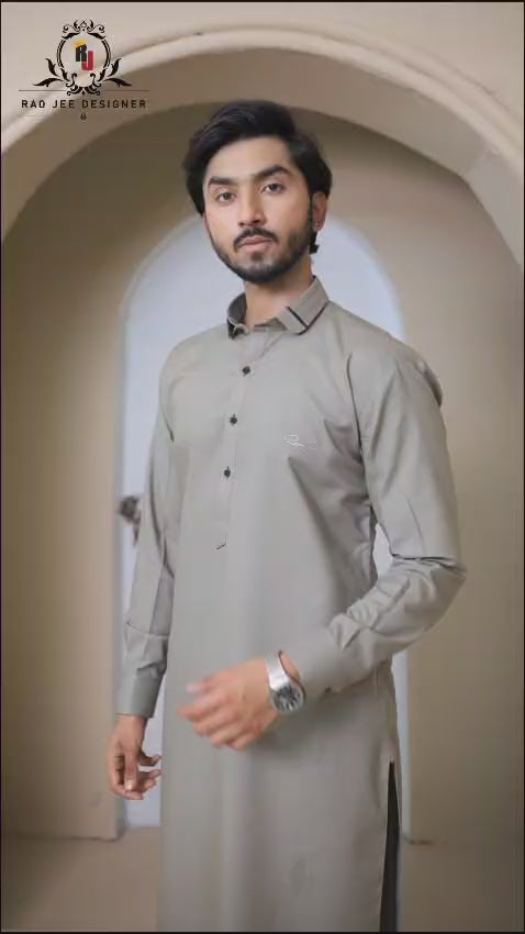 Warm Taupe Embroidered Wash & Wear Shalwar Kameez (2-Piece) - Image 2